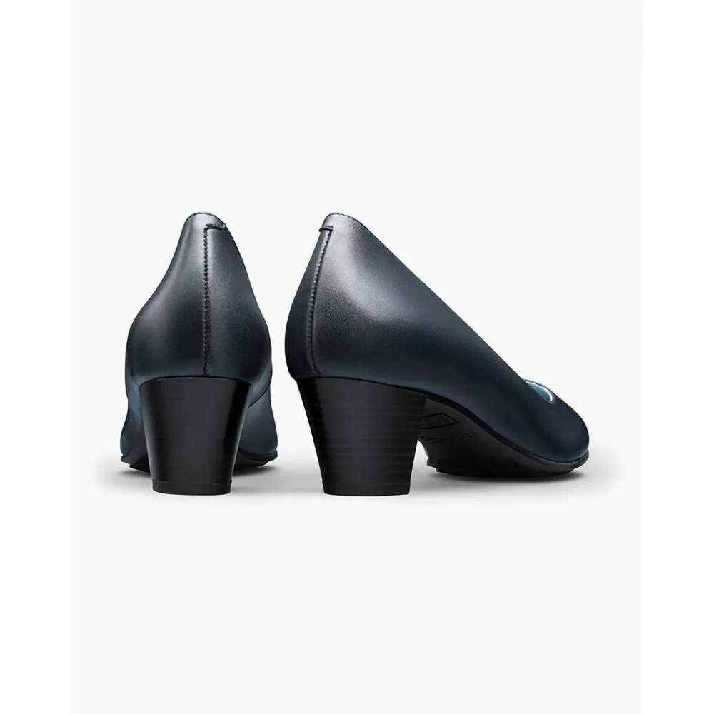 Sz 7.5 Skypro Rose Clement Black Leather Mid Heel Pumps - Picture 3 of 8